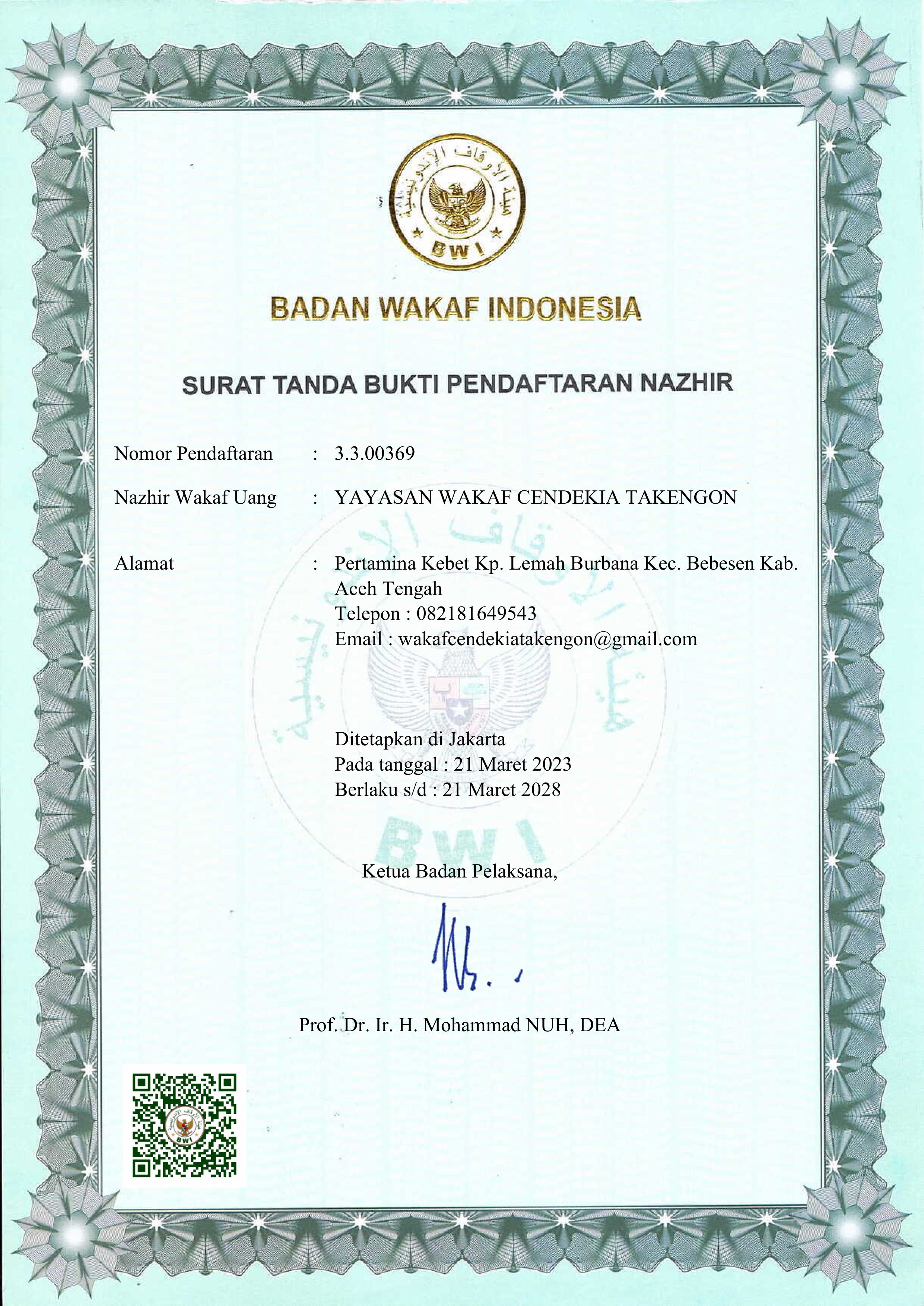 Surat Tanda Bukti Nazhir